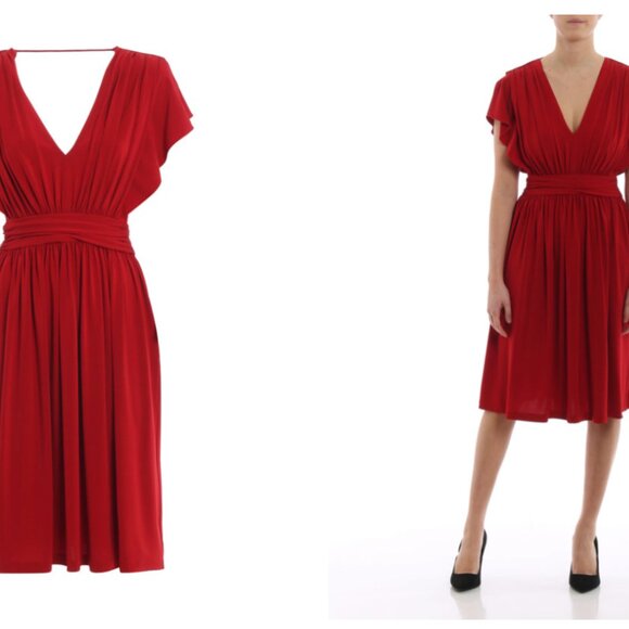 NWT Alberta Ferretti Red draped viscose  MIDI Dress - 42 (US 6) - Picture 2 of 9